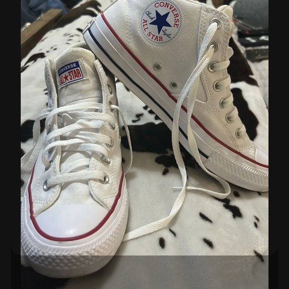 Converse Kids White High-Top Sneakers with Red and Blue Accents - Picture 1 of 4
